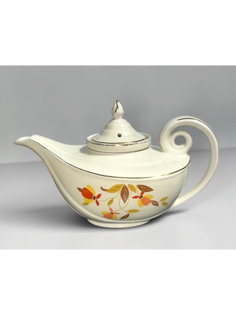 Halls Superior Autumn Leaf Gold Trim Ceramic Teapot With Lid & Infuser Vintage